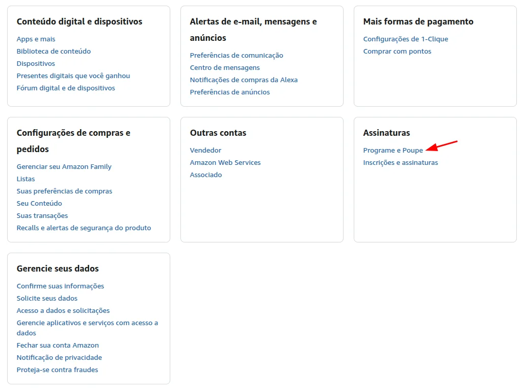 Gestão de assinaturas na Amazon