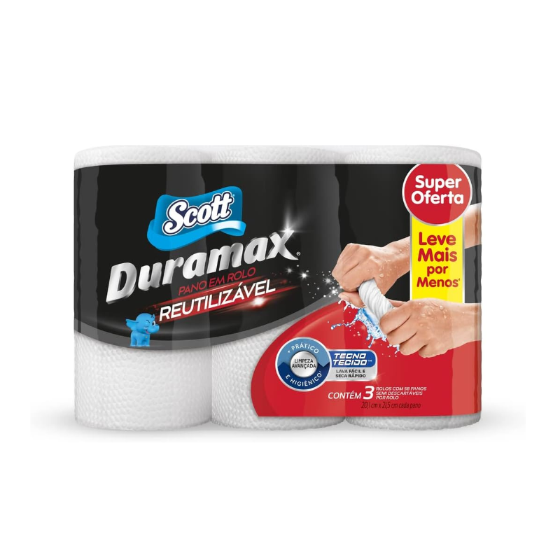 Scott Duramax Pano Reutilizável em Rolo, 174 Folhas (3 Unidades de 58 Folhas