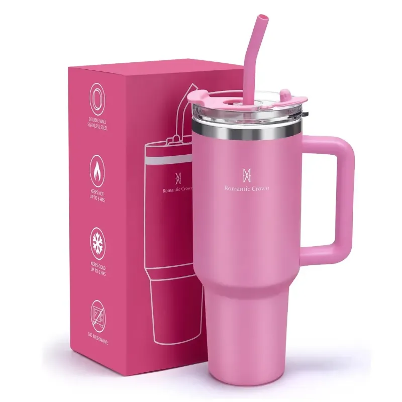 Copo Térmico Gigante 1,2l Inox Com Tampa E Inox Canudo, Rosa Pink