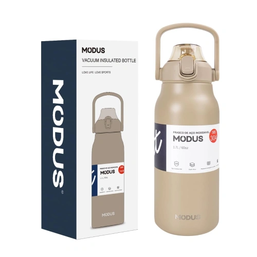Garrafa Termica de Aço Inoxidável Isolada Modus, com Canudo 1700ml, Creme