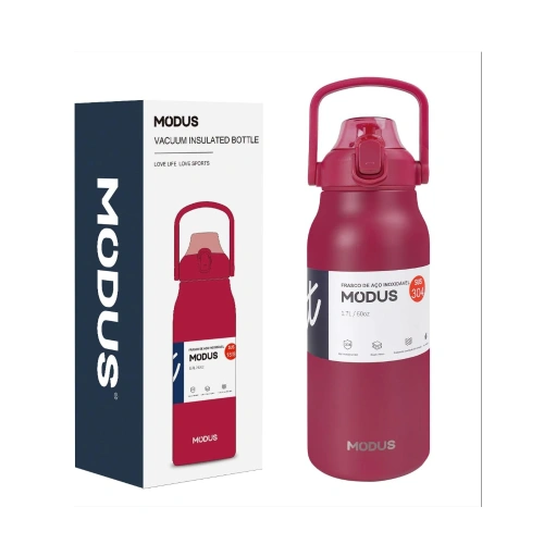 Garrafa Termica de Aço Inoxidável Isolada Modus, com Canudo 1700ml, Vinho