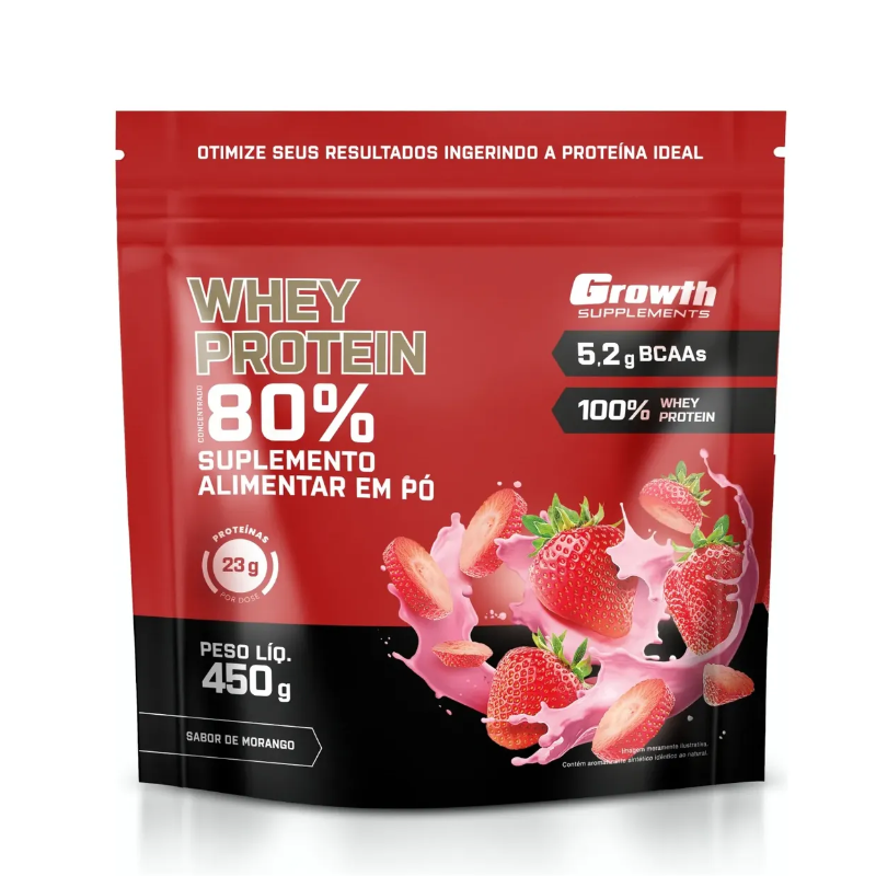 Whey Protein Concentrado 450g Growth Supplements, Morango