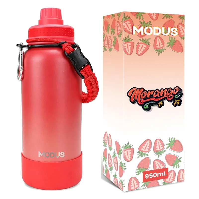 MODUS Garrafa de Água Térmica Esportiva Inox 950mL, Preto a Vermelho