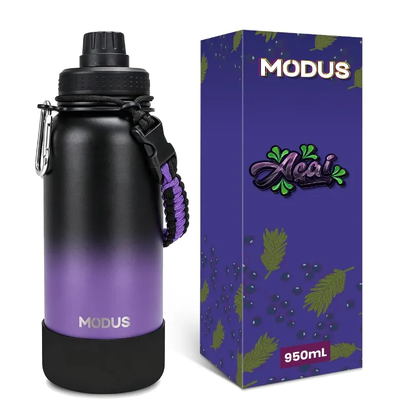 MODUS Garrafa de Água Térmica Esportiva Inox 950mL, Preto a Roxo