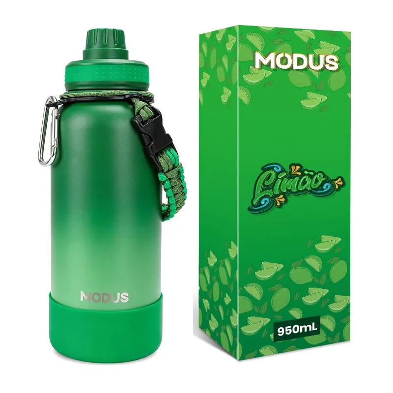 MODUS Garrafa de Água Térmica Esportiva Inox 950mL, Preto a Verde