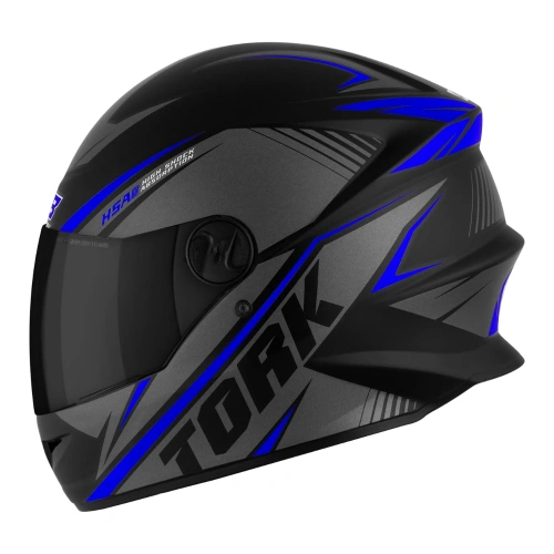 Capacete Moto R8 Pro Tork Fechado Viseira Fumê, Preto e Azul (58)