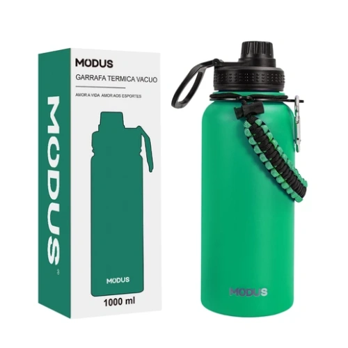 Garrafa térmica esportiva Modus 1L de Aço Inoxidável com Isolamento a Vácuo, Verde