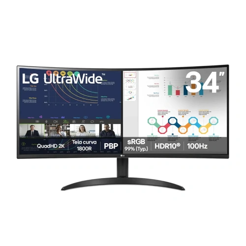 Monitor LG UltraWide Curvo 34WR50QK-B 34" QuadHD 2K 100Hz HDR10 PBP sRGB 99%