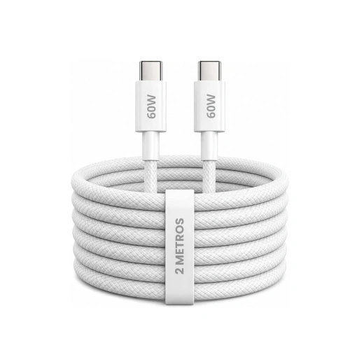 Cabo USB-C Tipo C 60W Trançado 2M Premium de Nylon Compatível com iPhone 15/16/17 e Samsung (iOS/Android)