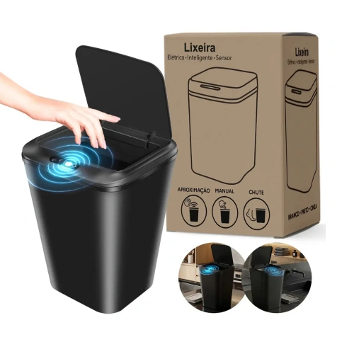 Lixeira Inteligente 16 Litros Bahrein Com Sensor Automático Recarregável USB Tampa Touchless Anti Odor