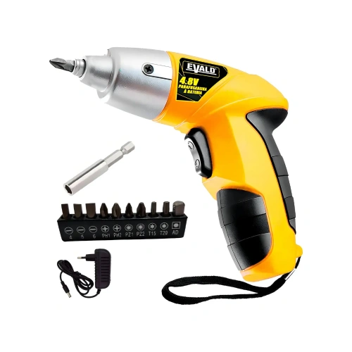 Parafusadeira a bateria Evald EVS001 4,8V Torque 3 Nm Kit 12 Peças Cor Amarelo