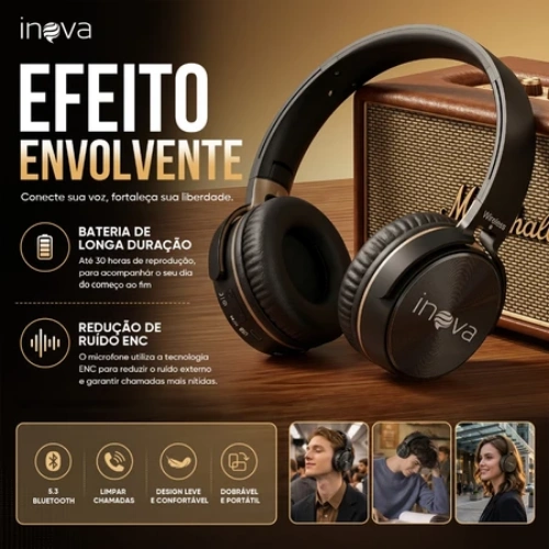 Fone de Ouvido Bluetooth Sem Fio Dobrável Inova 950BT