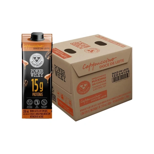 Bebida Láctea 3 Corações Power Whey Doce de Leite 250ml 15g 12 unidades