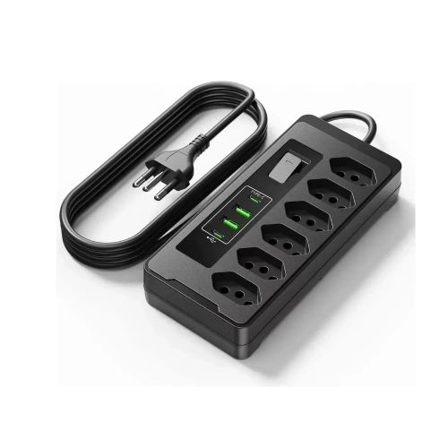 Filtro de linha Afore CZ6 6 Tomadas 2 USB 2 PD 2500W Cabo 2m - Plugado