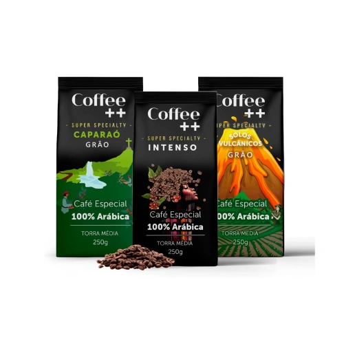 Kit 3 Pacotes Grãos de Café COFFEE ++ Coffee Mais Caparaó Intenso Solos Vulcânicos 3x250g 100% Arábica