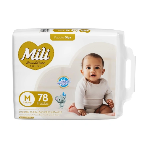 Mili Fralda Infantil Love & Care Tamanho M, Alta Absorção, Ajuste Confortável, 78 Unidades