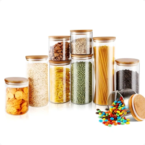 Kit 9 Potes Mantimentos de Vidro Herméticos com Tampa Bambu Epsilon EPS-709