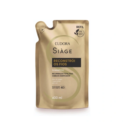 Shampoo Eudora Siàge Reconstrói os Fios 400 mL Refil
