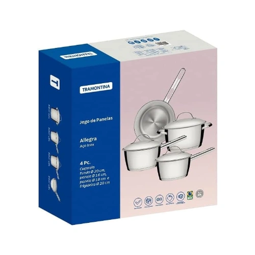 Jogo de Panelas com Fundo Triplo Tramontina Allegra 4 Peças Inox