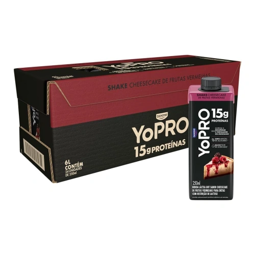 Bebida proteica UHT YoPRO Cheesecake de Frutas Vermelhas 250ml 15g Proteína - 24 Unidades